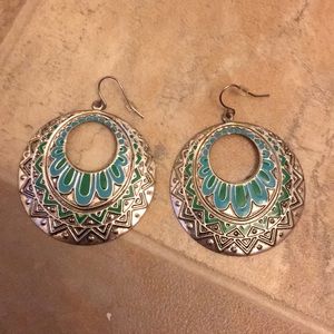 Blue, green, sliver earrings